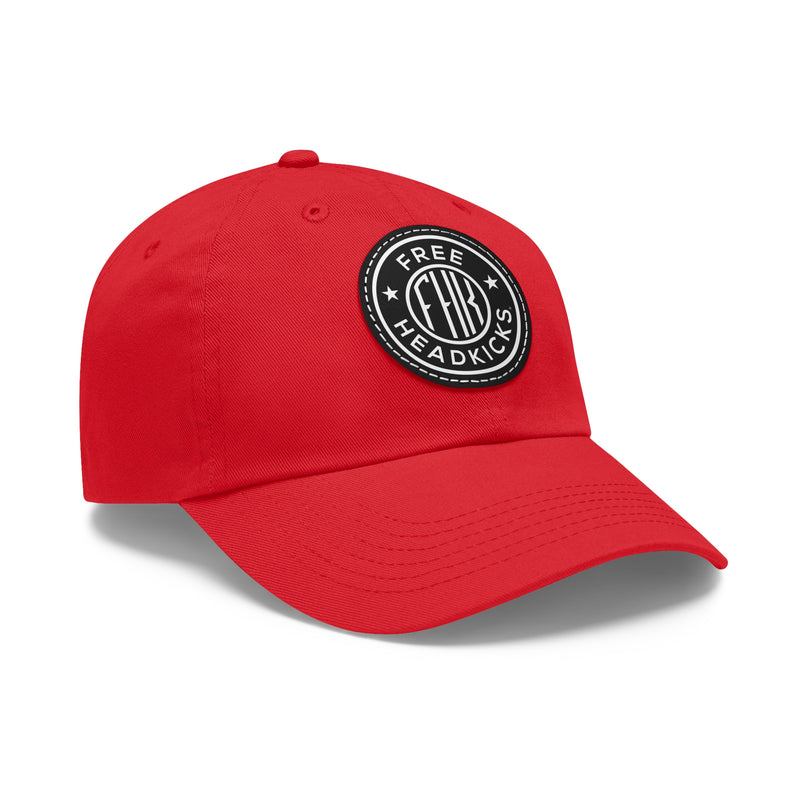 Side view FHK Red w/ Black patch dad hat