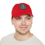 Man front view FHK Red w/ Black patch dad hat